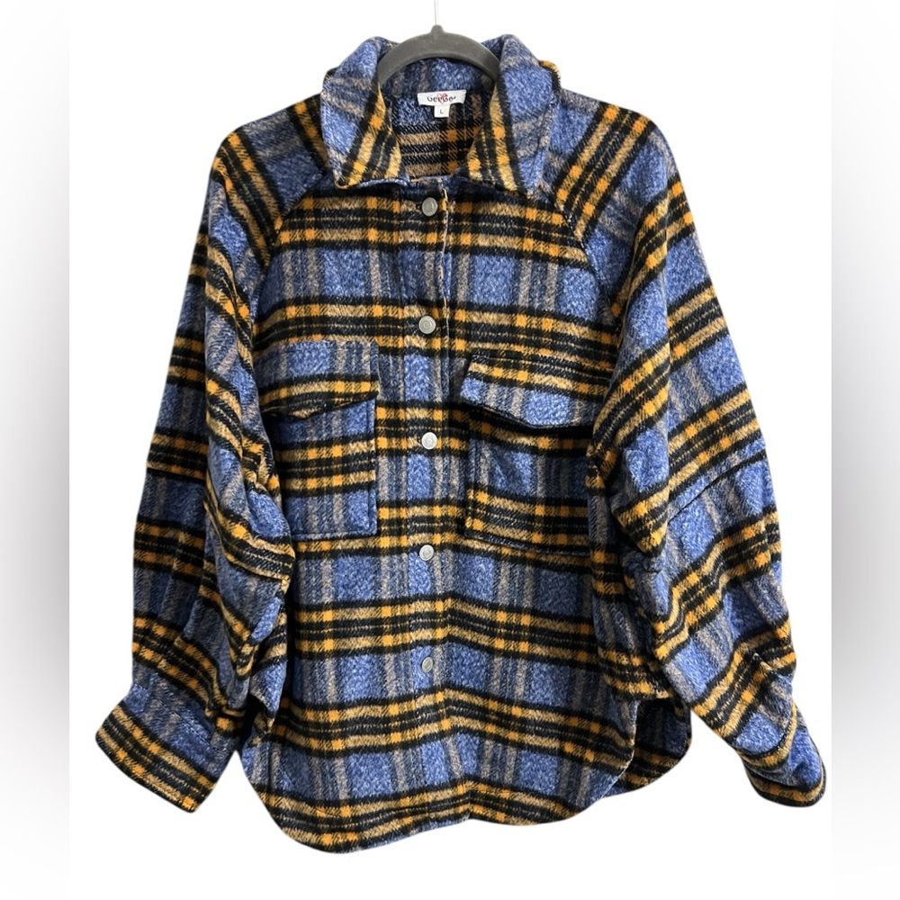 GeeGee Women’s Blue and Gold Plaid Flannel Shacket
